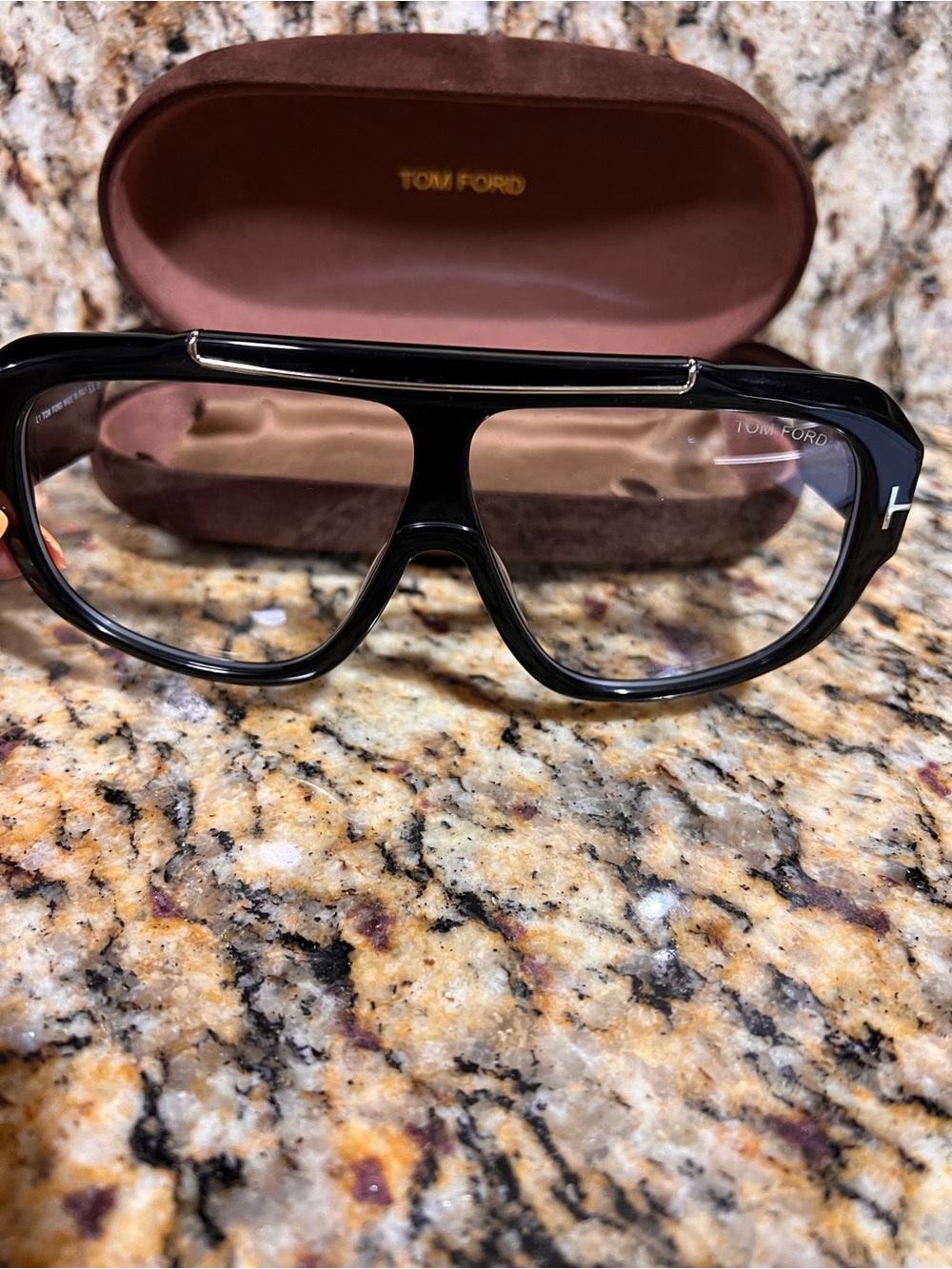 Tom Ford Black and Silver Aviator-Style Sunglasses